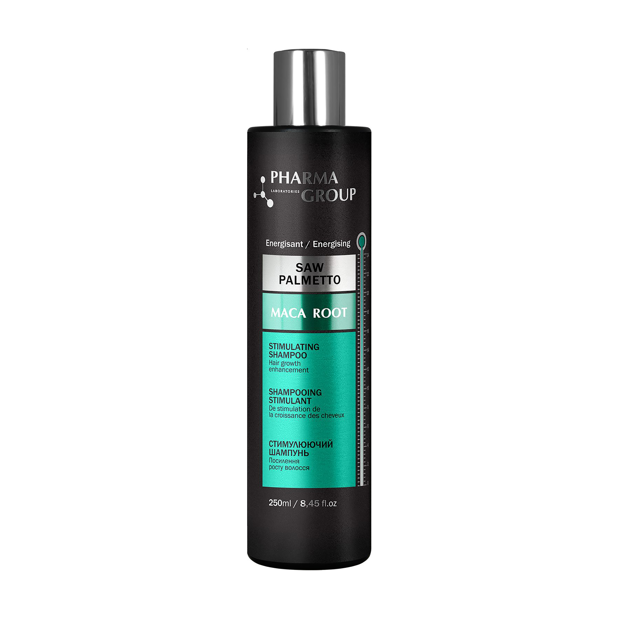 Стимулювальний шампунь Pharma Group Saw Palmetto + Maca Root Stimulating Shampoo для посилення росту волосся, 250 мл